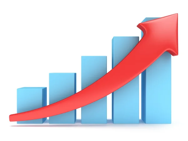 Blå stapeldiagram med röd pil — Stockfoto