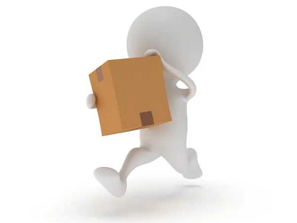 stock image 3d man icon running with a box in his hand