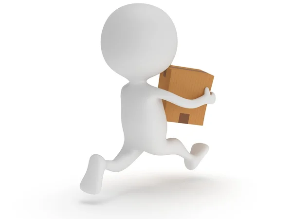 3d man icon running with a box in his hand — Stock Photo, Image