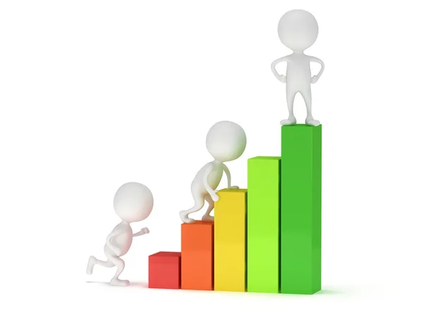 3D colored bar graph and climbing people — Stock Photo, Image