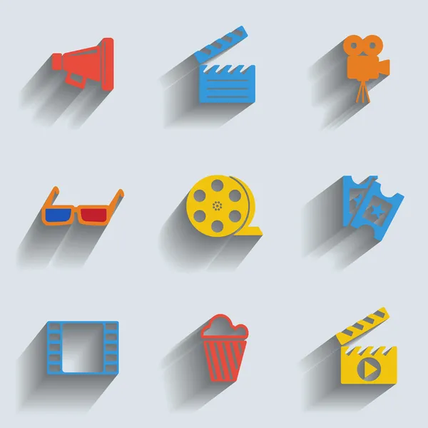 Conjunto de 9 iconos web de cine e iconos móviles. Vector . — Archivo Imágenes Vectoriales