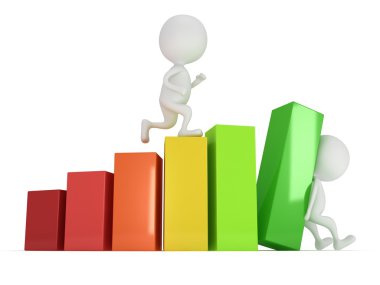 3D renkli çubuk grafik ve çalışan adam