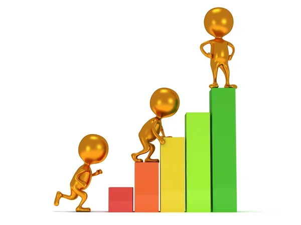 3D colored bar graph and climbing people — Stock Photo, Image