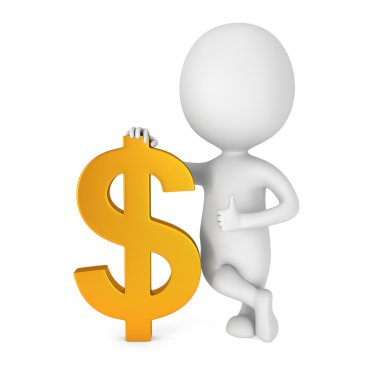 Altın dolar işareti olan 3D beyaz adam stand