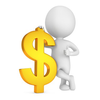 Altın dolar işareti olan 3D beyaz adam stand