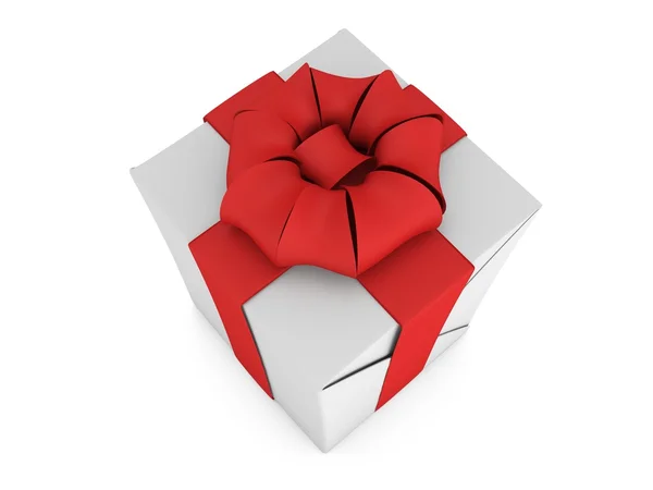 Presentförpackning med rött band rosett isolerad på vit bakgrund — Stockfoto
