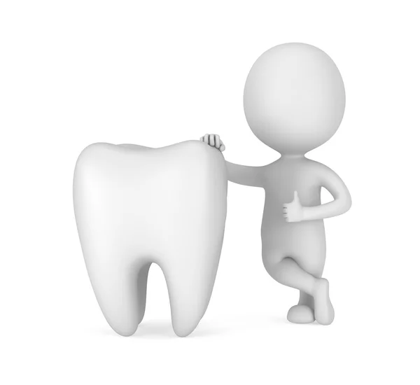 3D vit man stå nära tand — Stockfoto