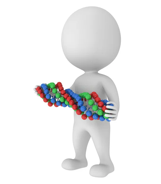 3d man with DNA chain on white. — Stock Photo, Image