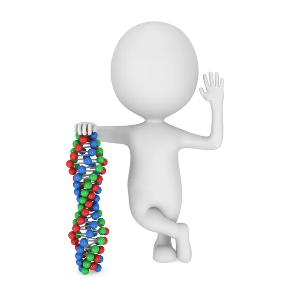 3D-man met dna keten op witte. — Stockfoto