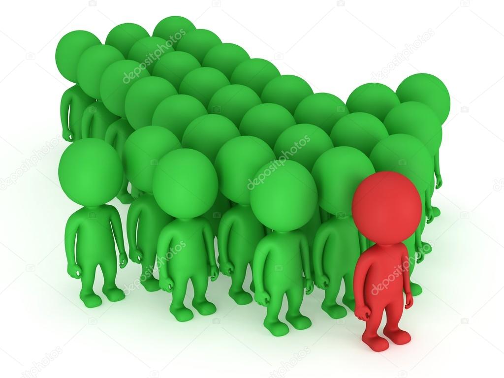 Group of stylized people stand on white