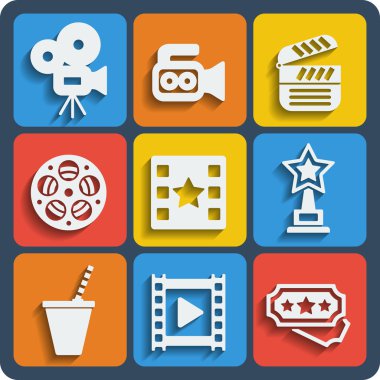 9 Sinema web ve mobil simgeler kümesi. vektör.