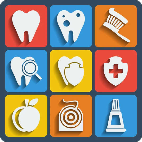 Набор из 9 стоматологических веб и мобильных иконок. Вектор . — стоковый вектор
