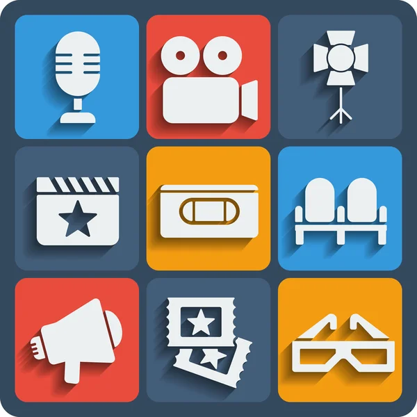 Conjunto de 9 iconos web de cine e iconos móviles. Vector . — Archivo Imágenes Vectoriales