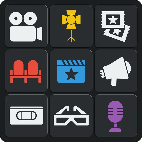 Conjunto de 9 iconos web de cine e iconos móviles. Vector . — Vector de stock