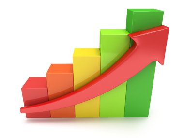 Kırmızı ok ile renkli çubuk grafik