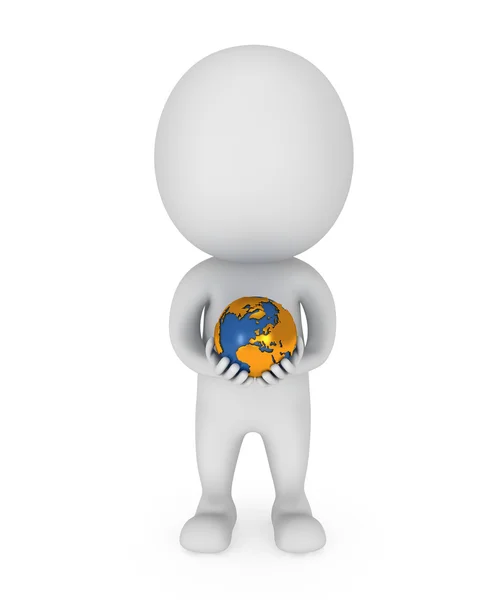 3d white man stand with earth planet globe — Stock Photo, Image