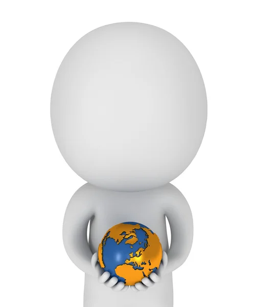 3d белый человек стоять с земной планетой глобус — стоковое фото