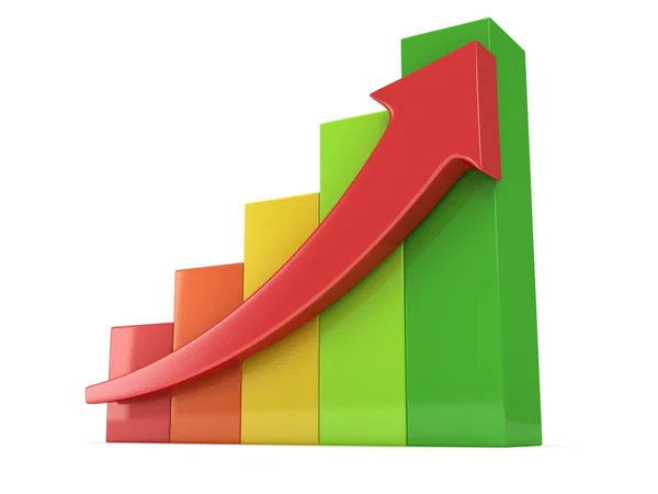 Colored bar graph with red arrow — Stock Photo, Image