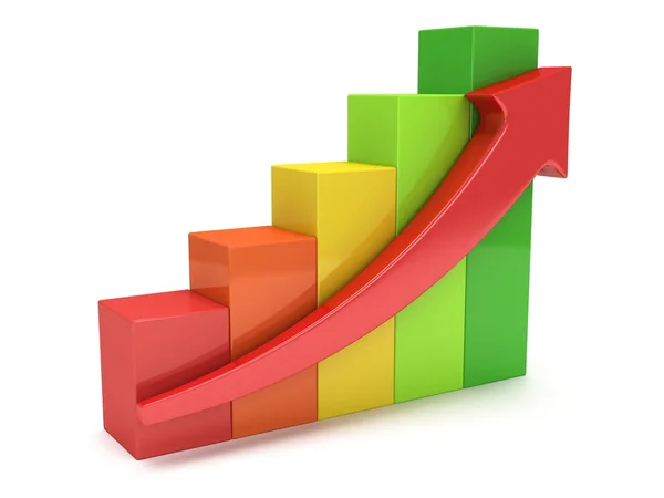 Colored bar graph with red arrow — Stock Photo, Image