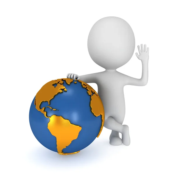 3d white man stand with earth planet globe — Stock Photo, Image