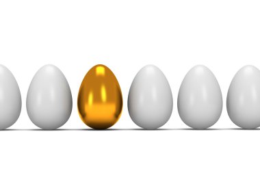 altın yumurta beyaz yumurta üst üste. 3D.