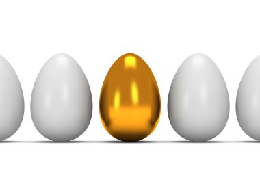 altın yumurta beyaz yumurta üst üste. 3D.