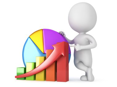 3D adam çubuk grafik ve pasta grafiği