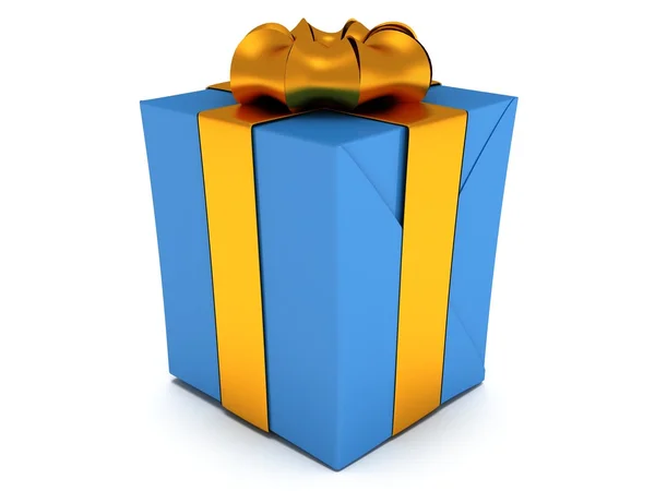 Gift box with gold ribbon bow — Stock Photo, Image