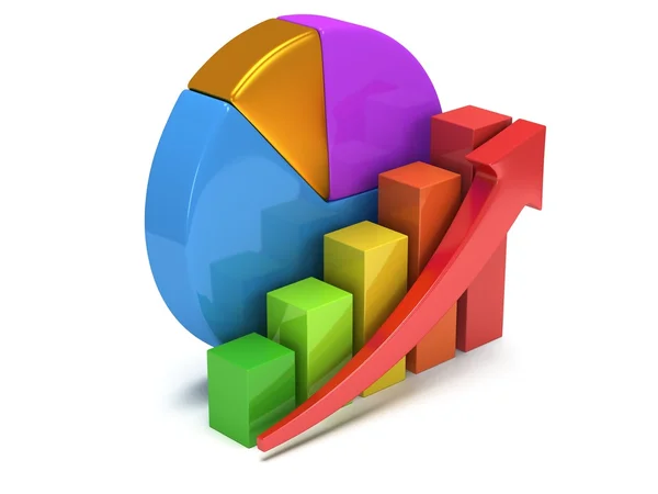 Grafico a barre con freccia rossa e grafico a torta — Foto Stock