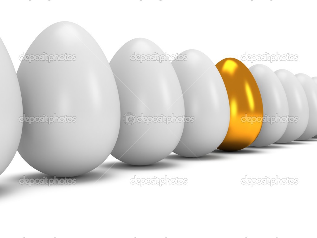 Golden egg in a row of the white eggs. 3D. Stock Photo by ©newb1 35522951