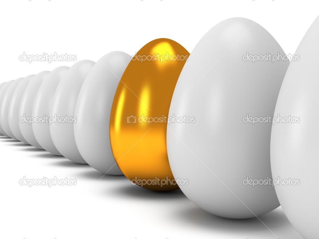 Golden egg in a row of the white eggs. 3D. Stock Photo by ©newb1 35522951