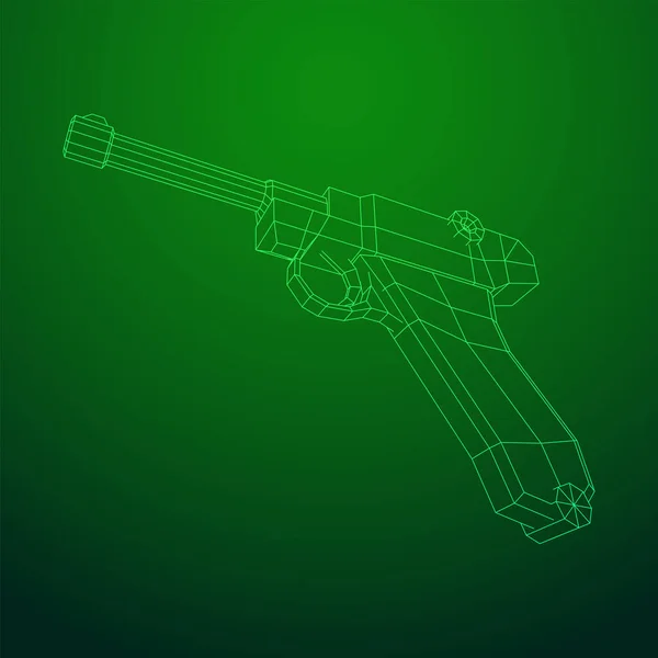 German world war military firearm pistol. Wireframe low poly vector. — Stock Vector