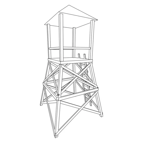 Watchtower o torre de observación para los cazadores. Malla de polietileno baja Wireframe — Archivo Imágenes Vectoriales