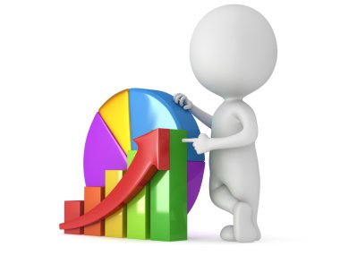 3D adam çubuk grafik ve pasta grafiği