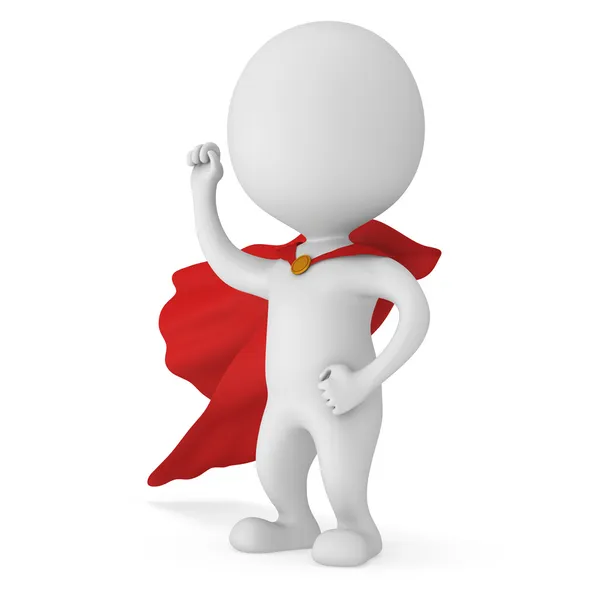 3d uomo coraggioso supereroe con mantello rosso — Foto Stock