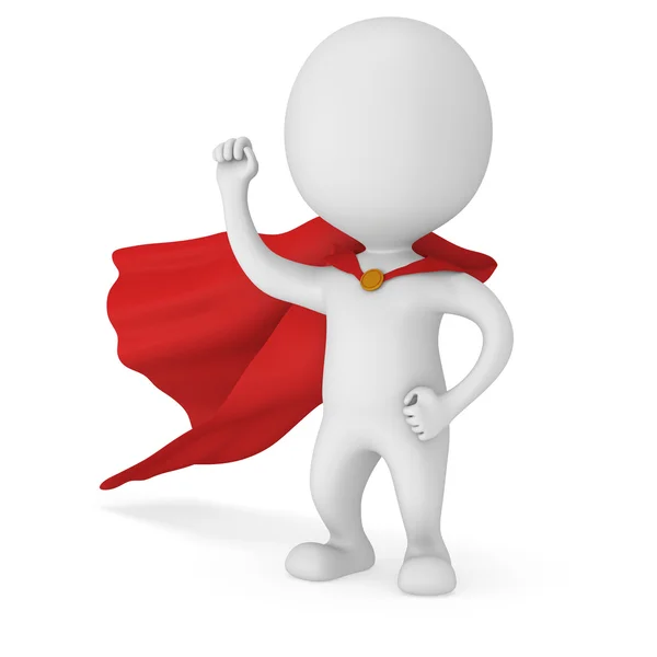 3d man brave superhero with red cloak — Stock Photo, Image