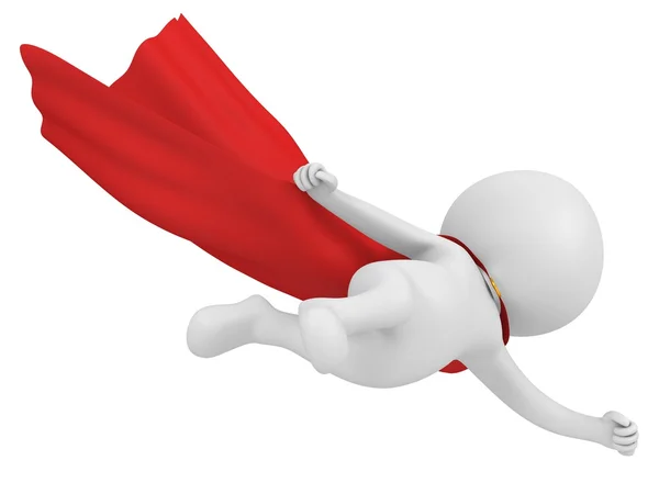 3D dappere superheld met rode mantel vliegen — Stockfoto