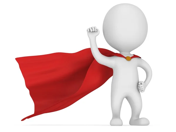 3d man brave superhero with red cloak — Stock Photo, Image