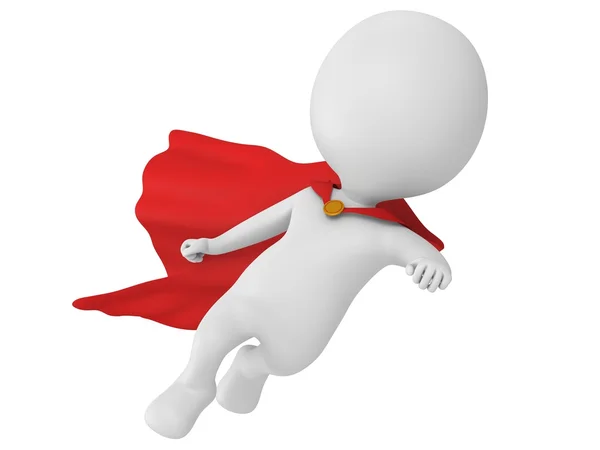 3d brave superhero with red cloak flying — Stock Photo, Image