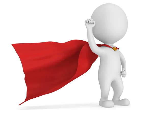 3d man brave superhero with red cloak — Stock Photo, Image