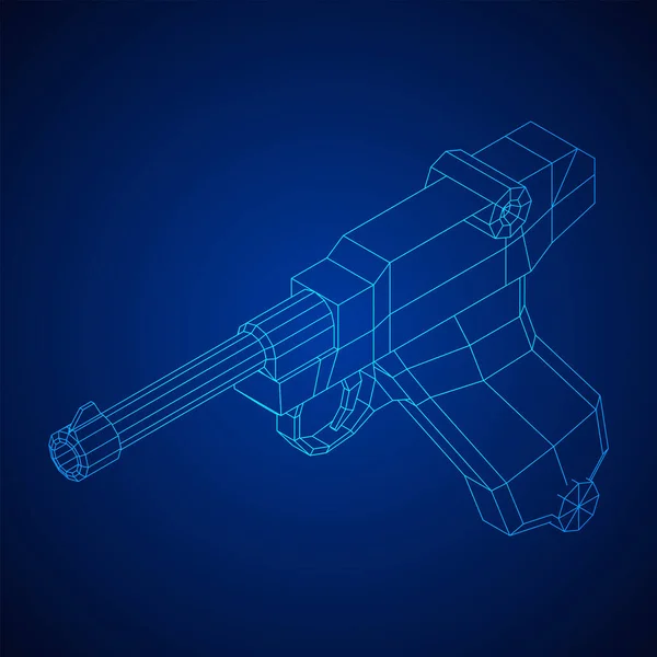 German world war military firearm pistol. Wireframe low poly vector. — Stock Vector