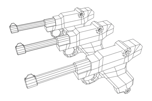 Německá vojenská zbraňová pistole. Wireframe low poly vector. — Stockový vektor