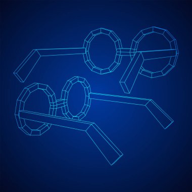 İnek Yuvarlak Retro Gözlüğü. Kablo çerçevesi düşük poli ağ vektör çizimi.