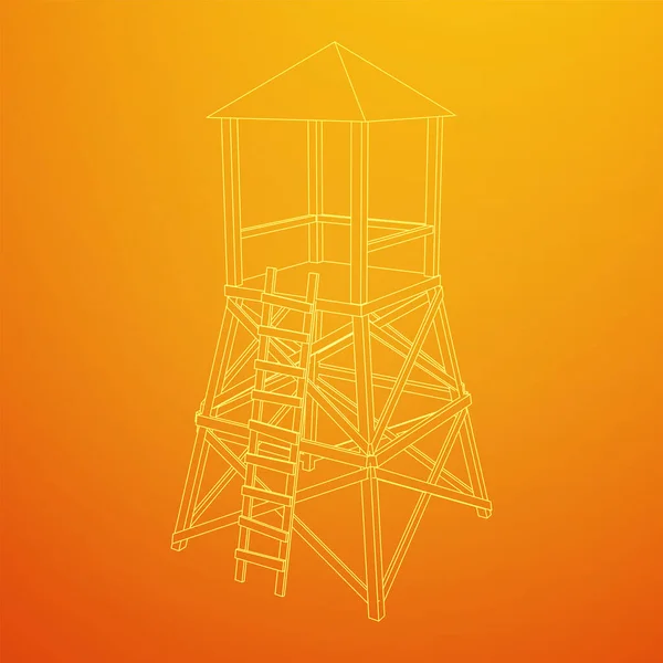 Watchtower or observation tower for hunters. Wireframe low poly mesh — Stock Vector