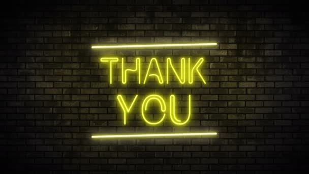 Thank You Neon Light on Brick Wall. Night Club Bar Blinking Neon Sign — Stock Video
