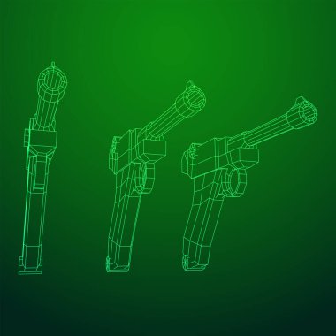 Alman askeri ateşli silah tabancası. Kablo çerçevesi düşük poli vektörü.