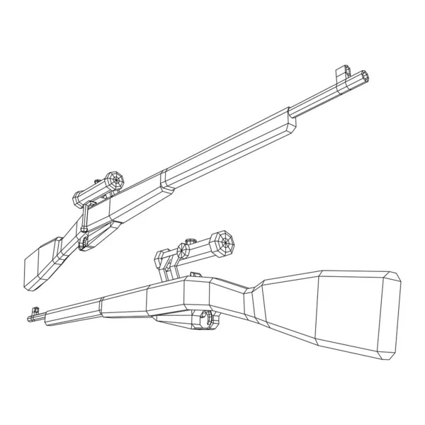 Sniper perno-acción rifle mosin nagant. Malla de polietileno baja Wireframe — Archivo Imágenes Vectoriales