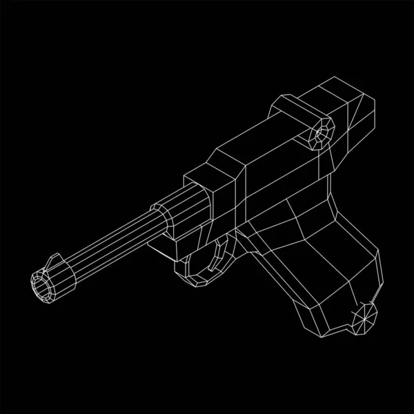 German world war military firearm pistol. Wireframe low poly vector. — Stock Vector