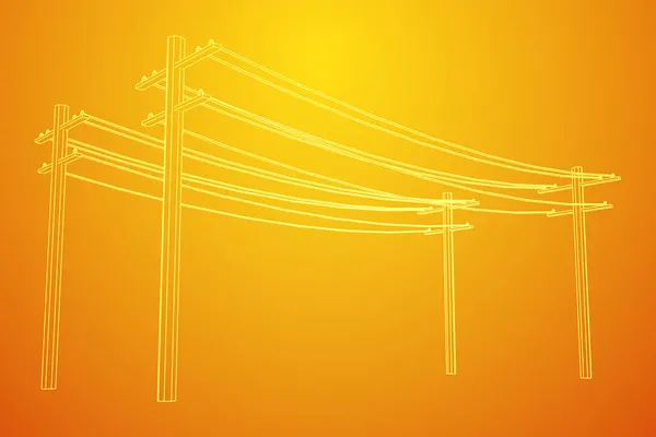 Güç iletimi yüksek voltaj pilonu. Kablo çerçevesi düşük poli ağ — Stok Vektör