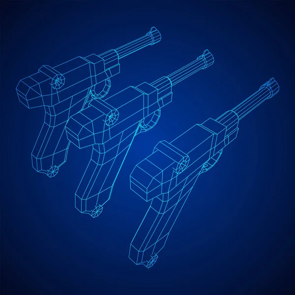 German world war military firearm pistol. Wireframe low poly vector. — Stock Vector